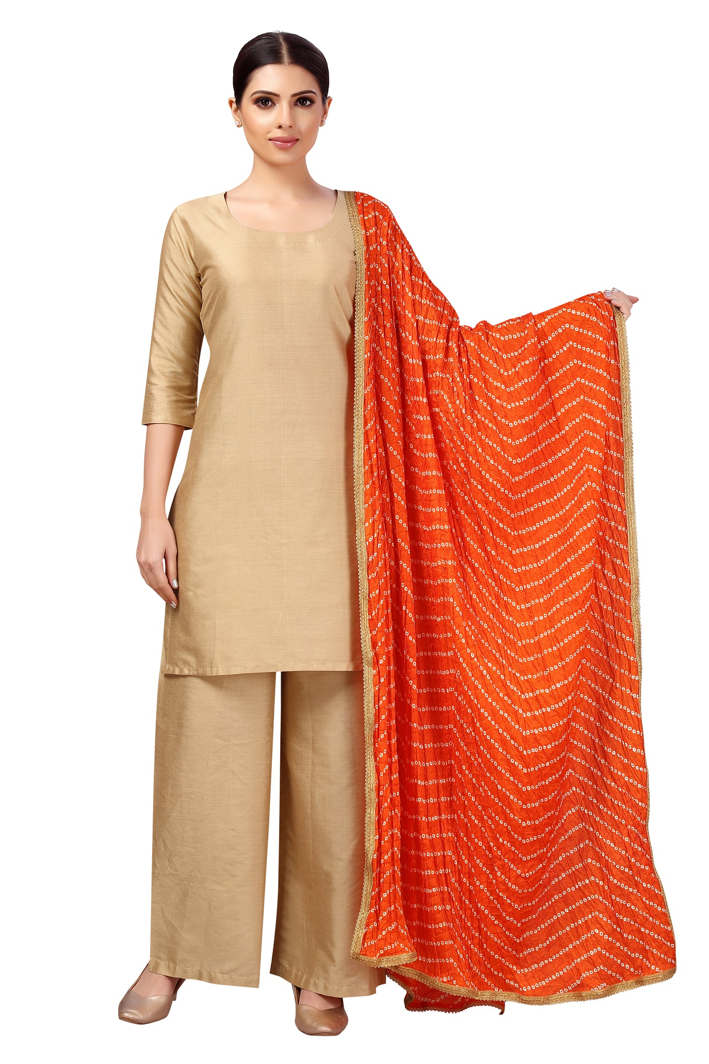 Women's Vegan Silk Bandhni Dupatta (42" X 2.5 Meters) (2618 - Orange)