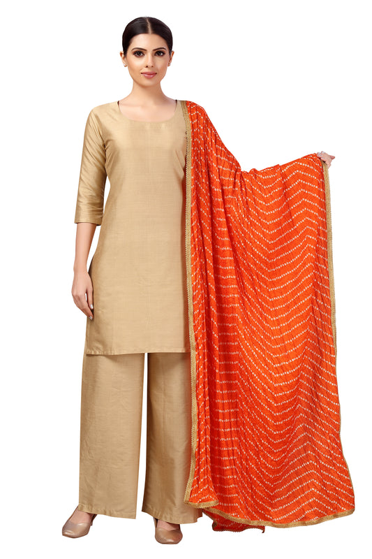 Women's Vegan Silk Bandhni Dupatta (42" X 2.5 Meters) (2618 - Orange)