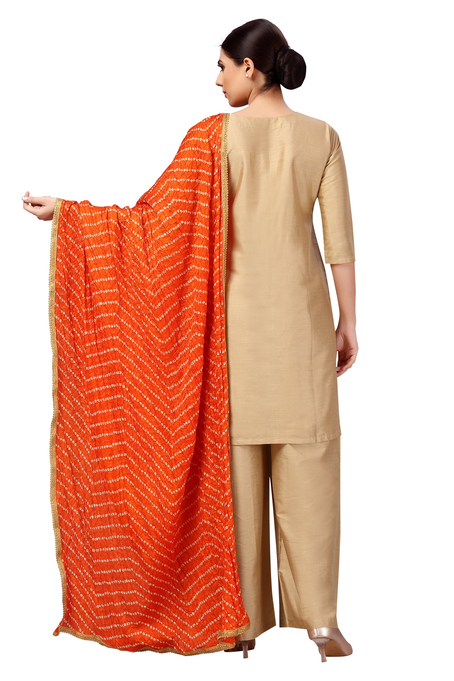 Women's Vegan Silk Bandhni Dupatta (42" X 2.5 Meters) (2618 - Orange)