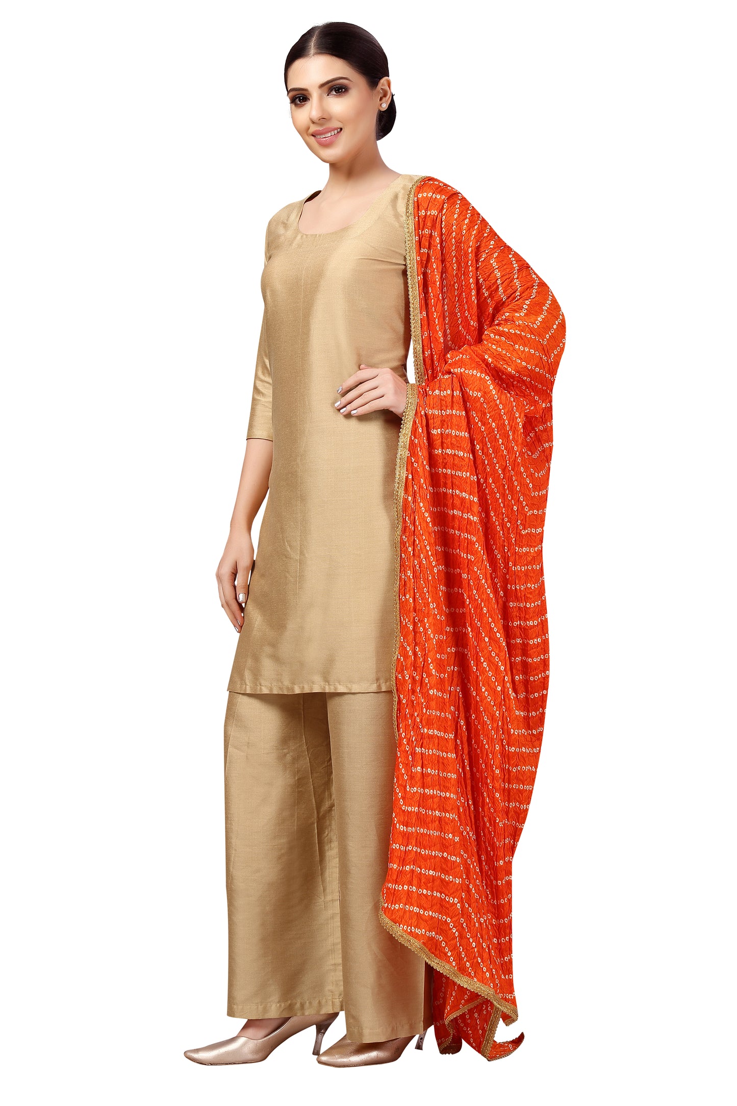 Women's Vegan Silk Bandhni Dupatta (42" X 2.5 Meters) (2618 - Orange)