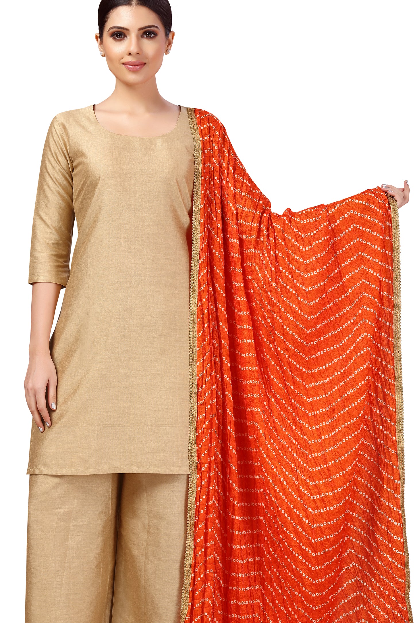 Women's Vegan Silk Bandhni Dupatta (42" X 2.5 Meters) (2618 - Orange)