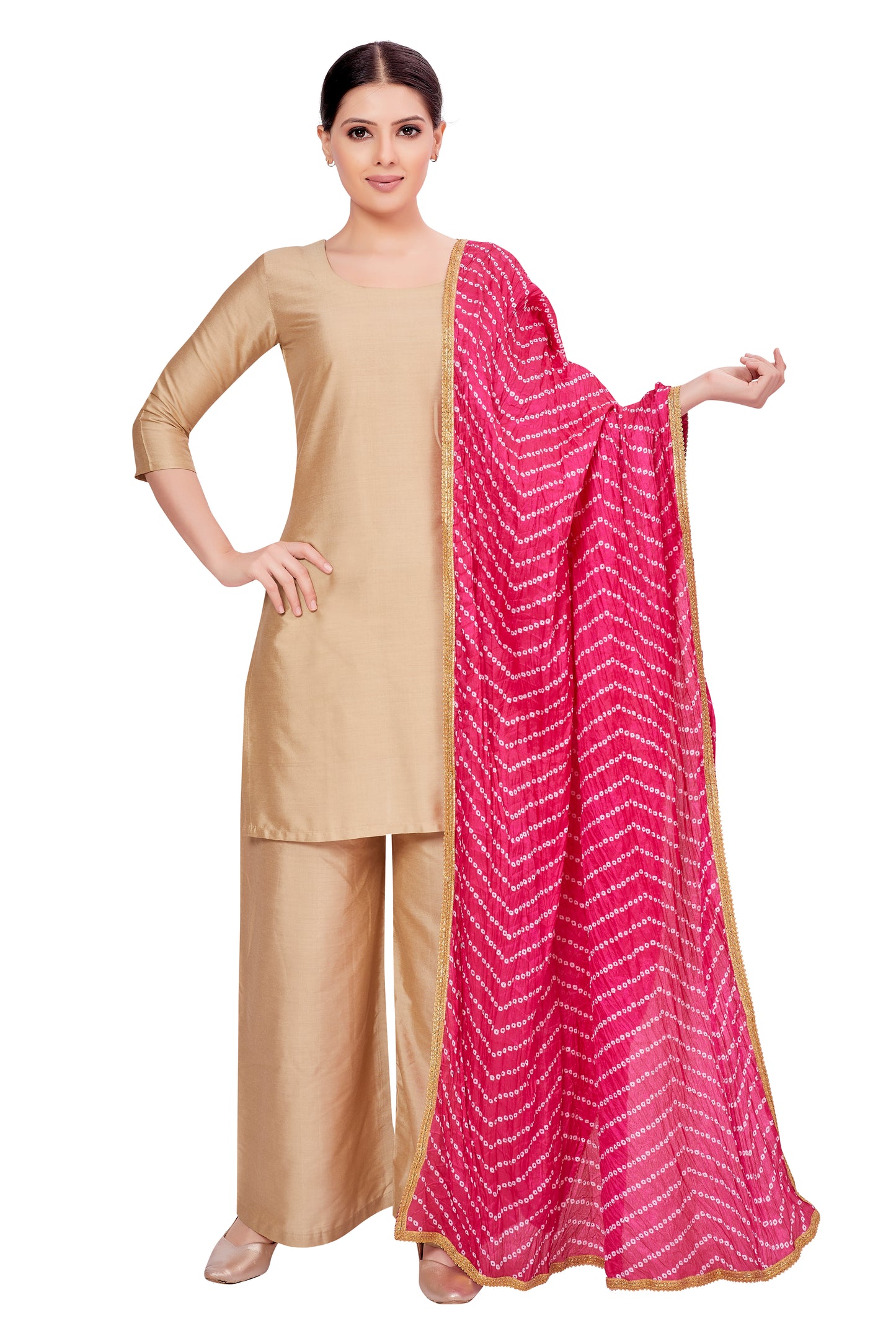 Women's Vegan Silk Bandhni Dupatta (42" X 2.5 Meters) (2618 - Pink)