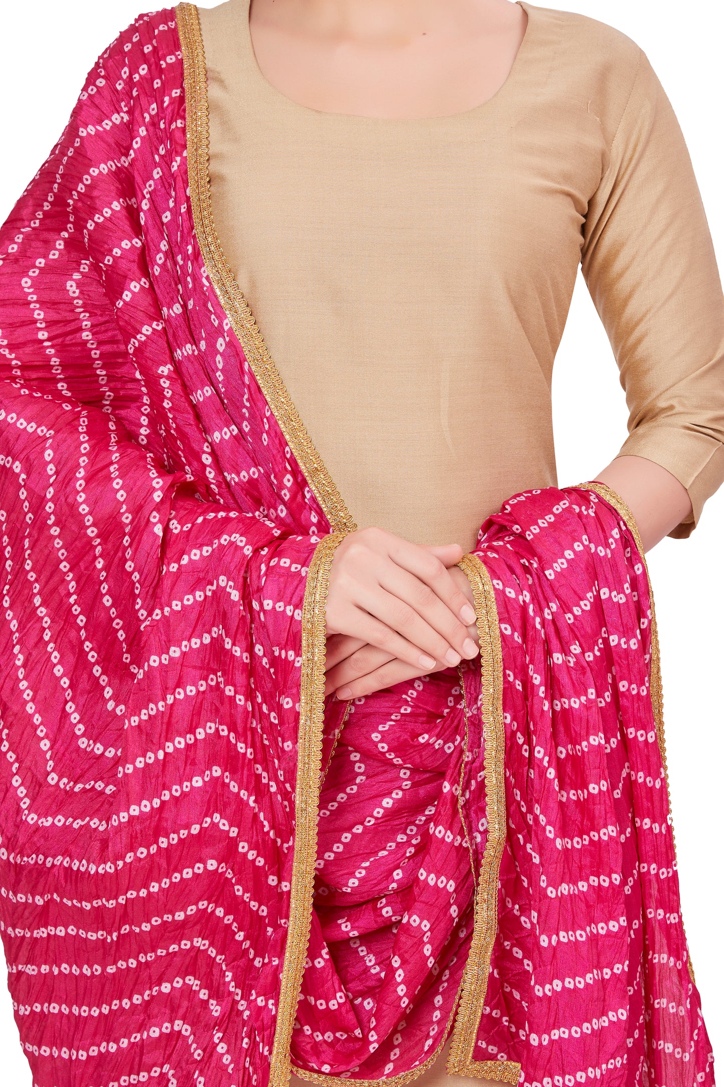 Women's Vegan Silk Bandhni Dupatta (42" X 2.5 Meters) (2618 - Pink)