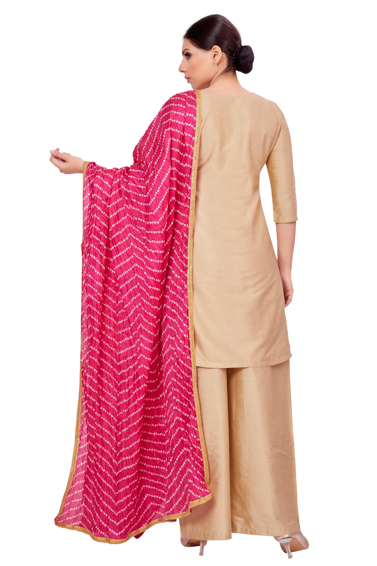 Women's Vegan Silk Bandhni Dupatta (42" X 2.5 Meters) (2618 - Pink)