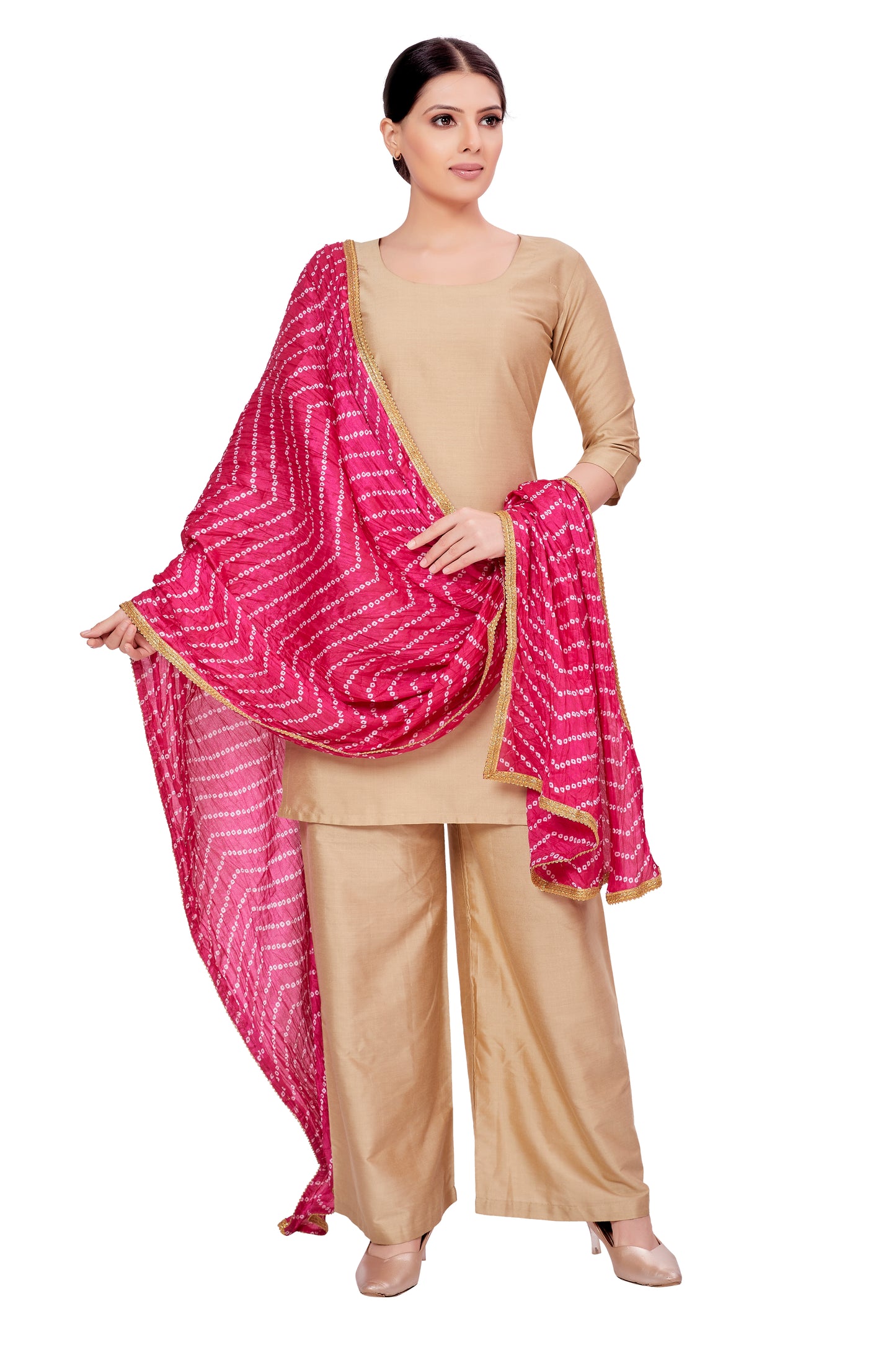 Women's Vegan Silk Bandhni Dupatta (42" X 2.5 Meters) (2618 - Pink)