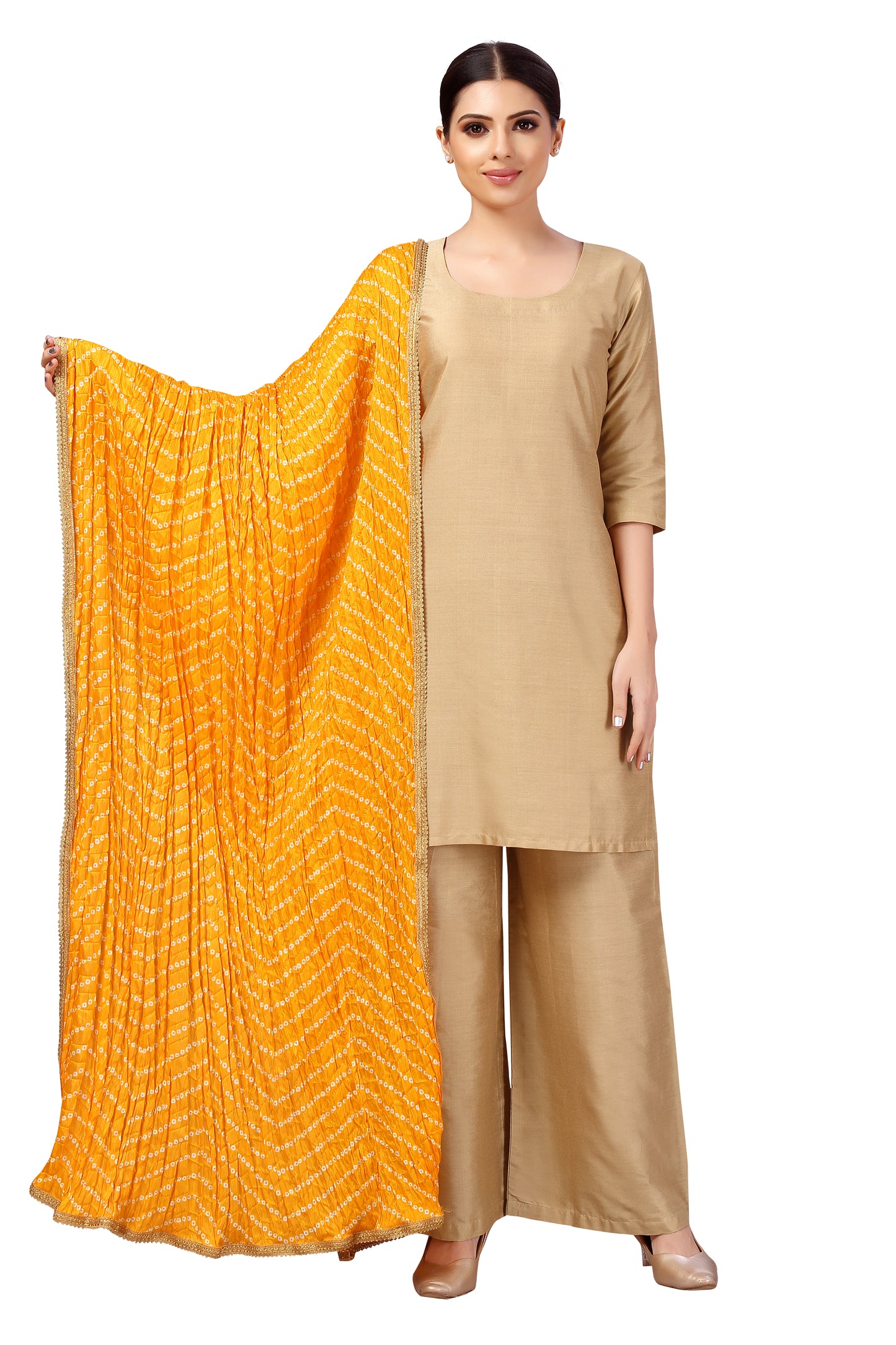 Women's Vegan Silk Bandhni Dupatta (42" X 2.5 Meters) (2618 - Yellow)