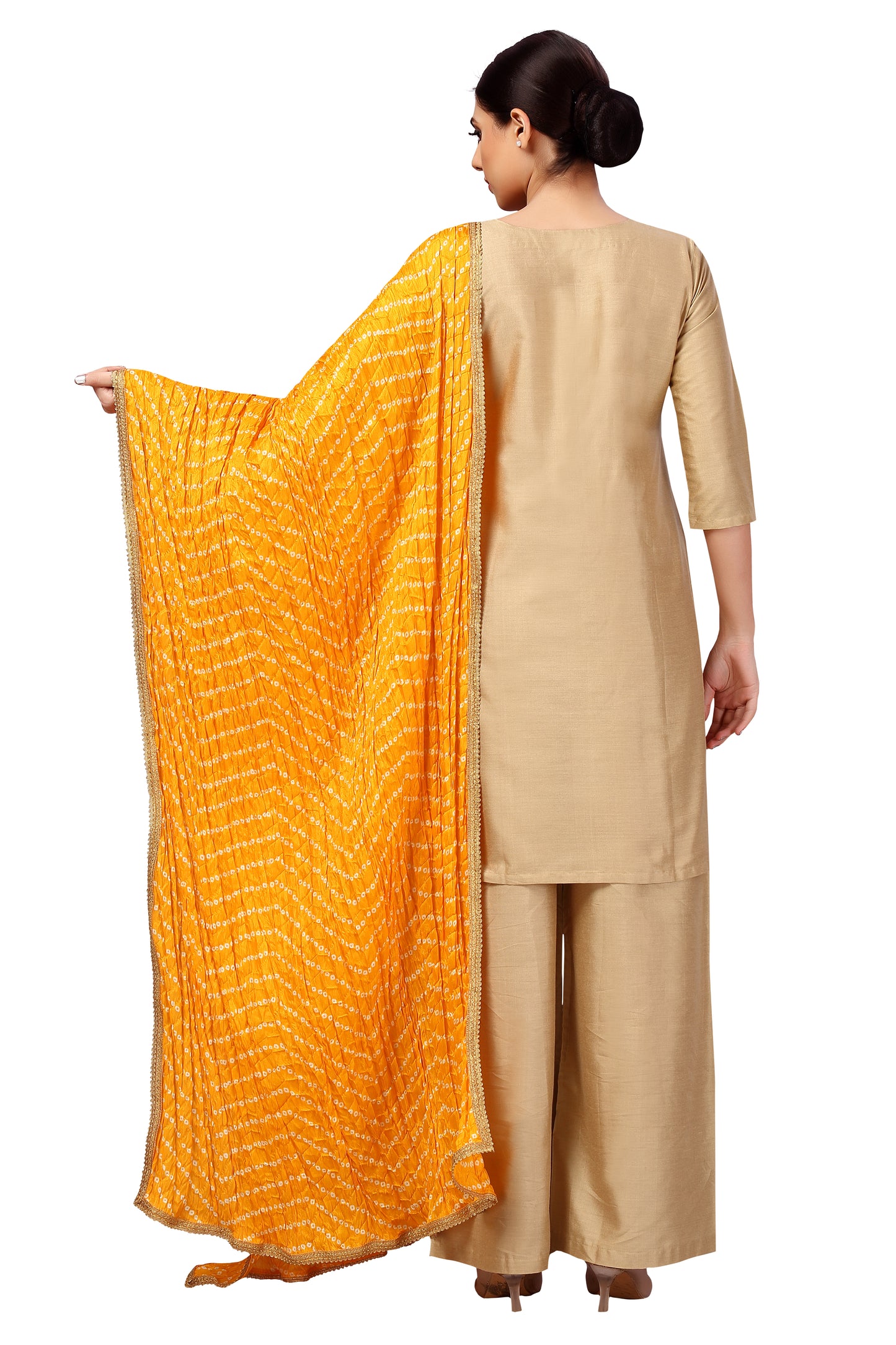 Women's Vegan Silk Bandhni Dupatta (42" X 2.5 Meters) (2618 - Yellow)