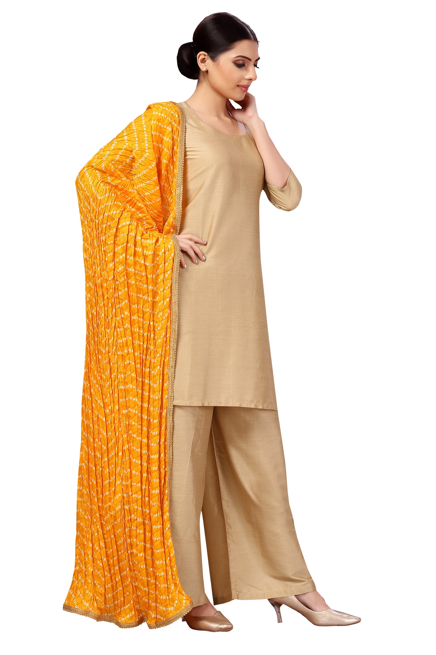 Women's Vegan Silk Bandhni Dupatta (42" X 2.5 Meters) (2618 - Yellow)