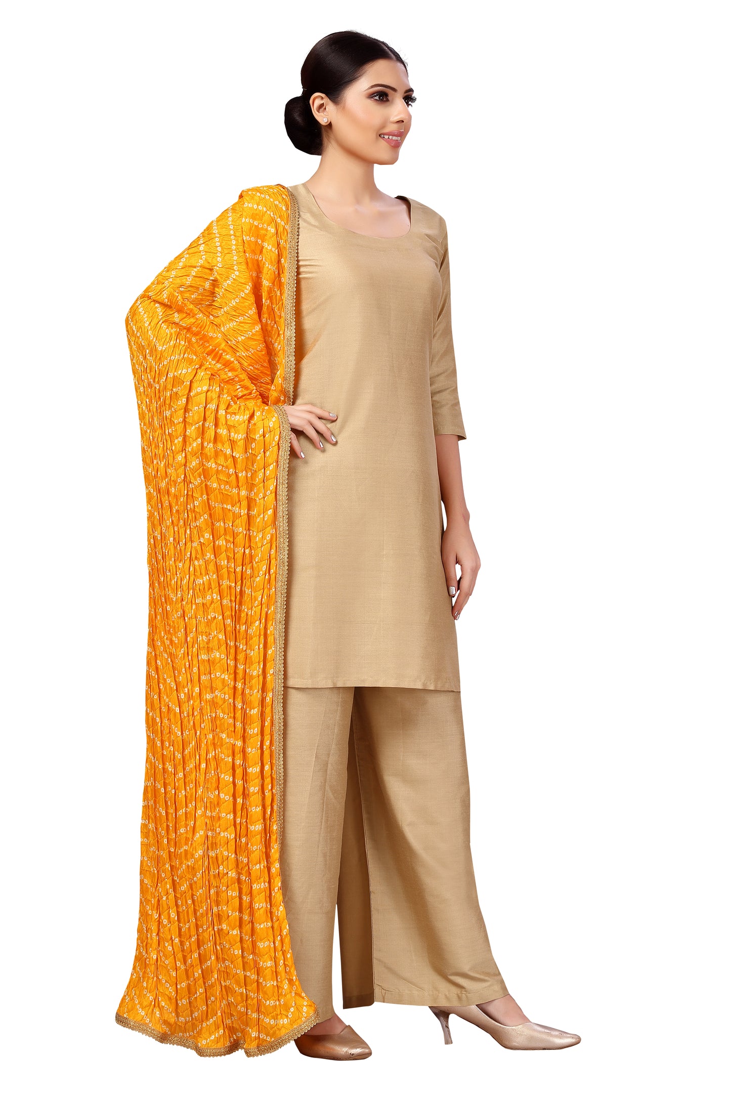 Women's Vegan Silk Bandhni Dupatta (42" X 2.5 Meters) (2618 - Yellow)