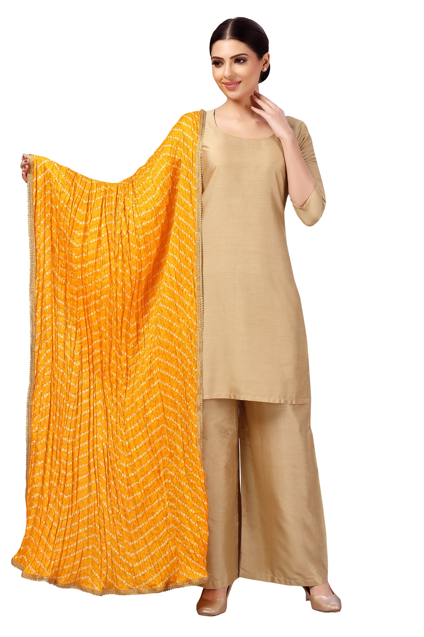 Women's Vegan Silk Bandhni Dupatta (42" X 2.5 Meters) (2618 - Yellow)