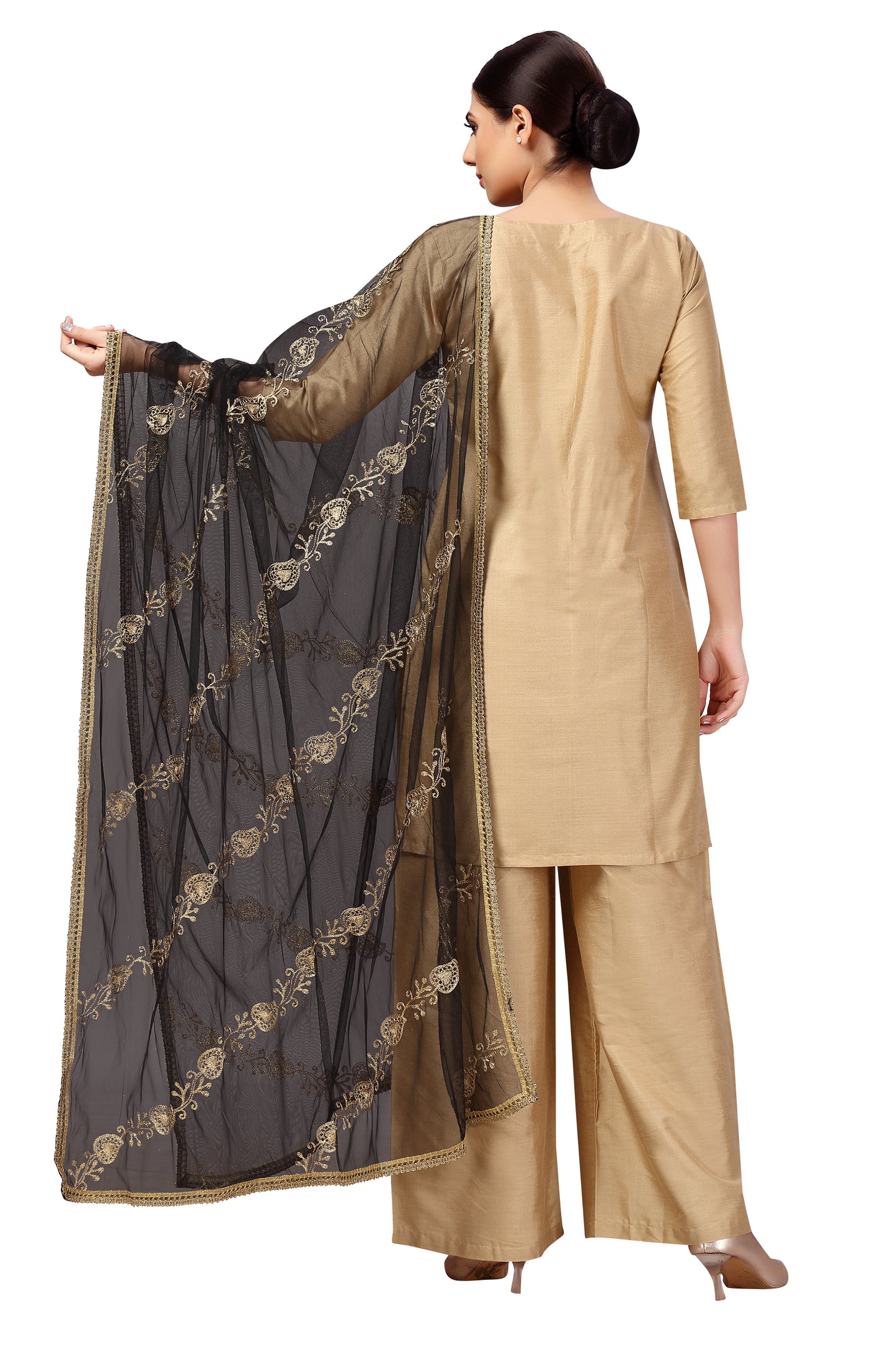 Women's Net Embroidered Full Size Dupatta (42" X 2.45 Meters) (2619 - Black)