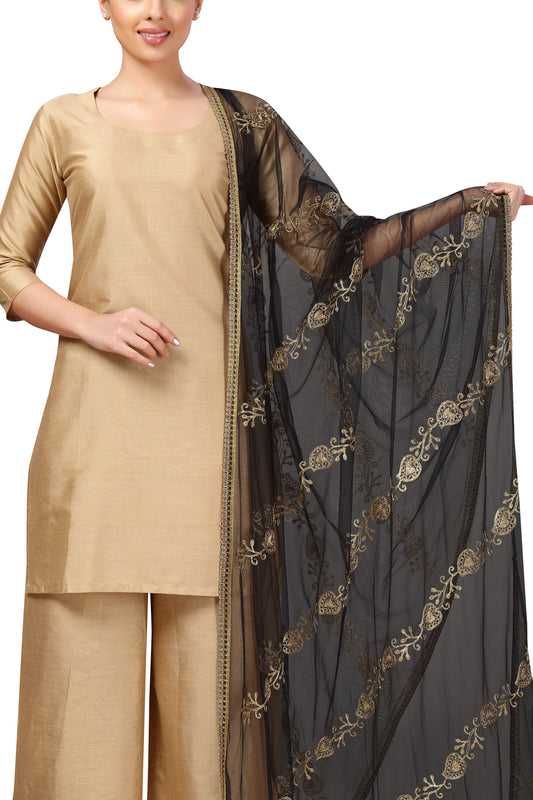 Women's Net Embroidered Full Size Dupatta (42" X 2.45 Meters) (2619 - Black)