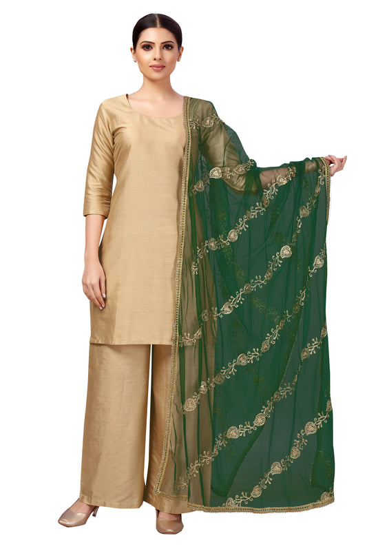 Women's Net Embroidered Full Size Dupatta (42" X 2.45 Meters) (2619 - Green)