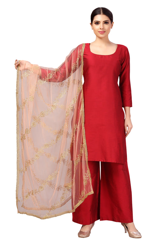 Women's Net Embroidered Full Size Dupatta (42" X 2.45 Meters) (2619 - Peach)