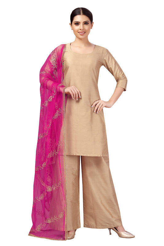 Women's Net Embroidered Full Size Dupatta (42" X 2.45 Meters) (2619 - Pink)