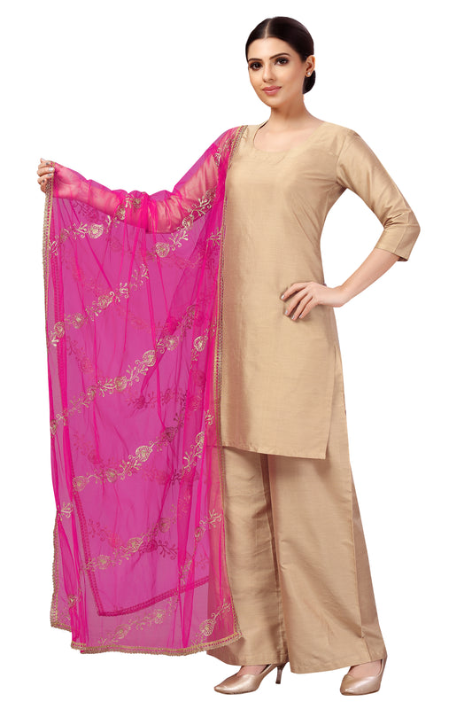 Women's Net Embroidered Full Size Dupatta (42" X 2.45 Meters) (2619 - Pink)