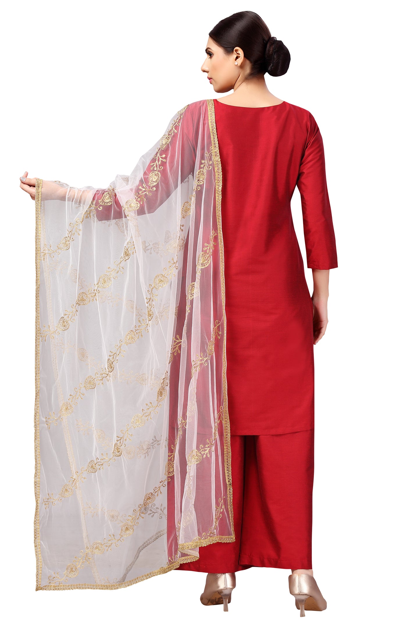 Women's Net Embroidered Full Size Dupatta (42" X 2.45 Meters) (2619 - White)