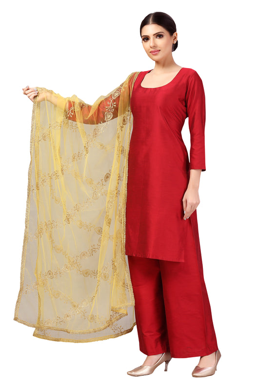 Women's Net Embroidered Full Size Dupatta (42" X 2.45 Meters) (2619 - Yellow)