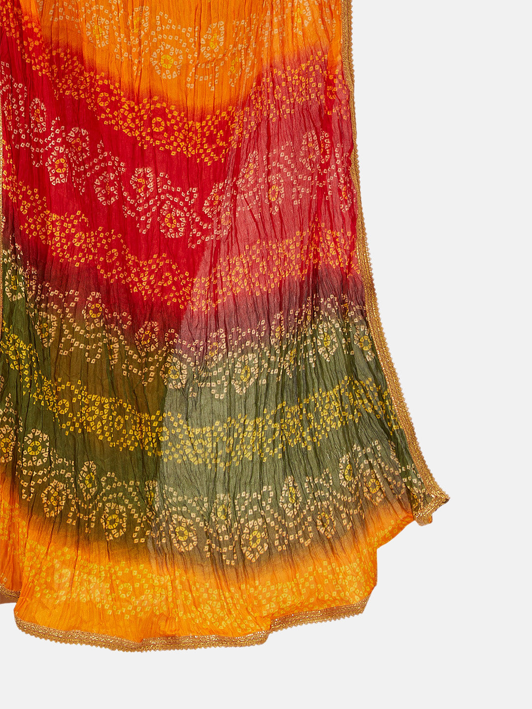 Women's Vegan Silk Multi Coloured Bandhni Dupatta (42" X 2.5 Meters) (2620 - Mehendi)