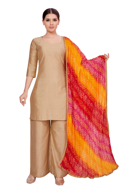 Women's Vegan Silk Multi Coloured Bandhni Dupatta (42" X 2.5 Meters) (2620 - Multi-Coloured)