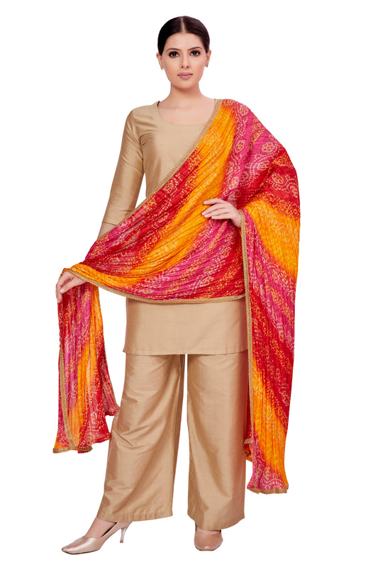 Women's Vegan Silk Multi Coloured Bandhni Dupatta (42" X 2.5 Meters) (2620 - Multi-Coloured)