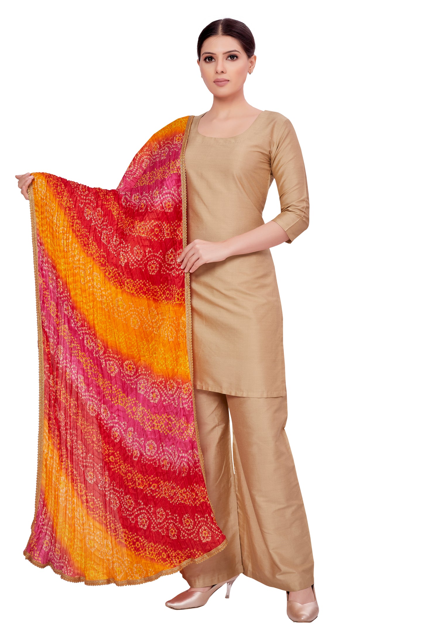 Women's Vegan Silk Multi Coloured Bandhni Dupatta (42" X 2.5 Meters) (2620 - Multi-Coloured)
