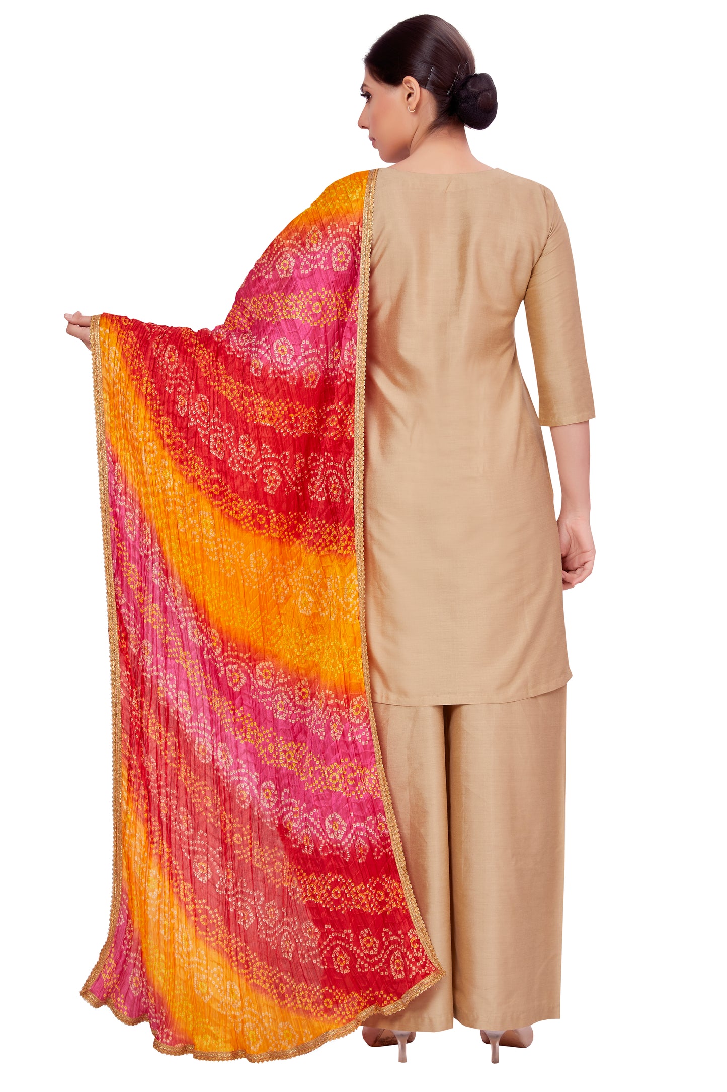 Women's Vegan Silk Multi Coloured Bandhni Dupatta (42" X 2.5 Meters) (2620 - Multi-Coloured)