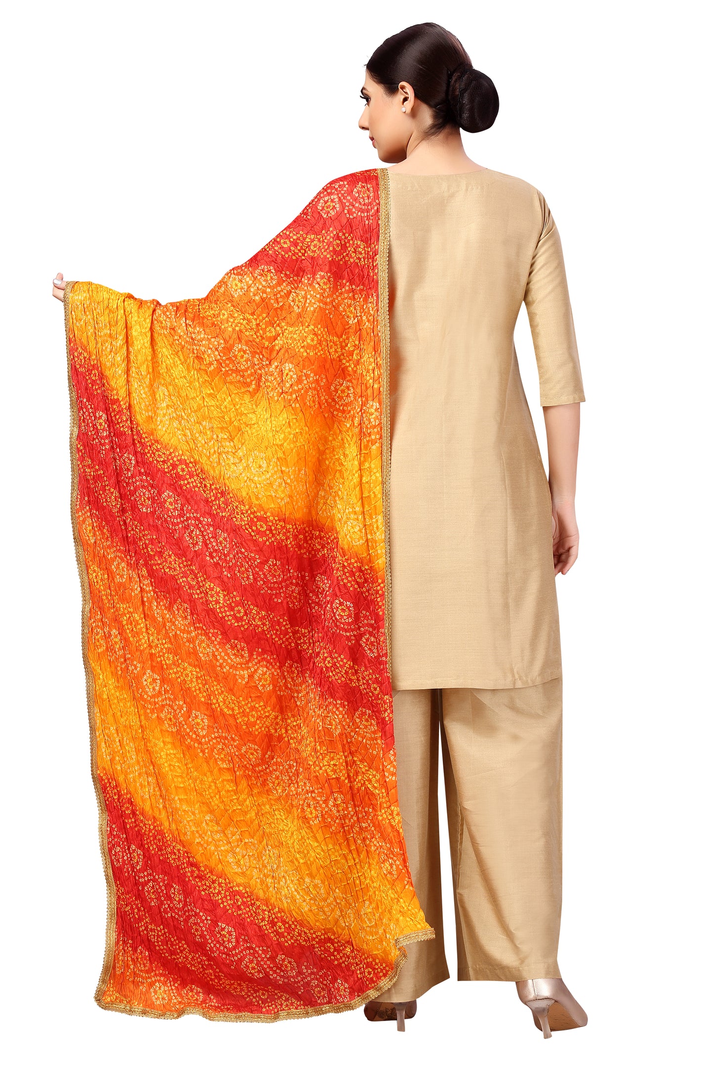 Women's Vegan Silk Multi Coloured Bandhni Dupatta (42" X 2.5 Meters) (2620 - Orange)