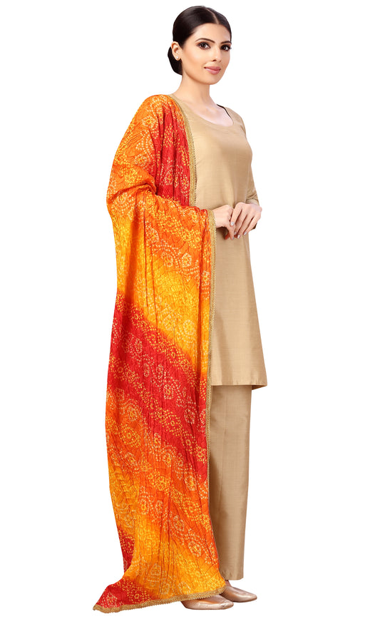 Women's Vegan Silk Multi Coloured Bandhni Dupatta (42" X 2.5 Meters) (2620 - Orange)