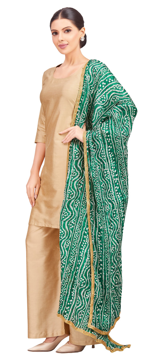 Women's Vegan Silk Crushed Bandhni Dupatta (42" X 2.5 Meters) (2621 - Green)