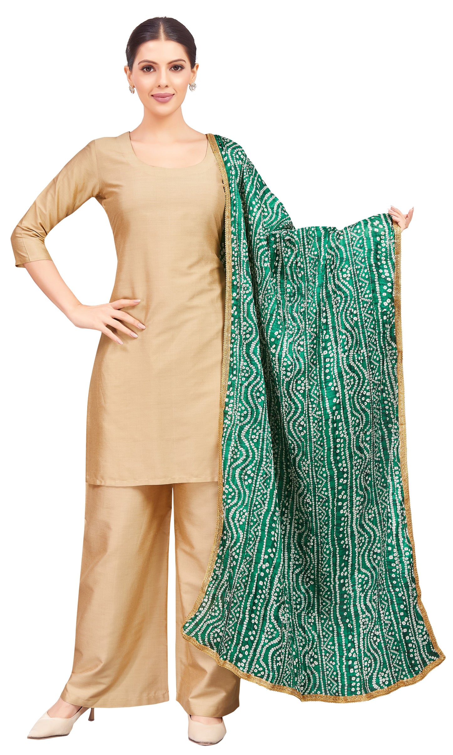 Women's Vegan Silk Crushed Bandhni Dupatta (42" X 2.5 Meters) (2621 - Green)