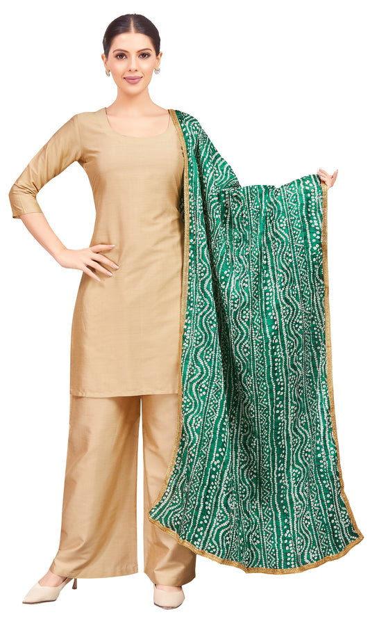 Women's Vegan Silk Crushed Bandhni Dupatta (42" X 2.5 Meters) (2621 - Green)