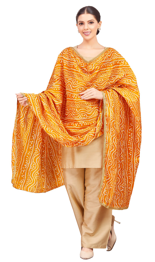 Women's Vegan Silk Crushed Bandhni Dupatta (42" X 2.5 Meters) (2621 - Yellow)