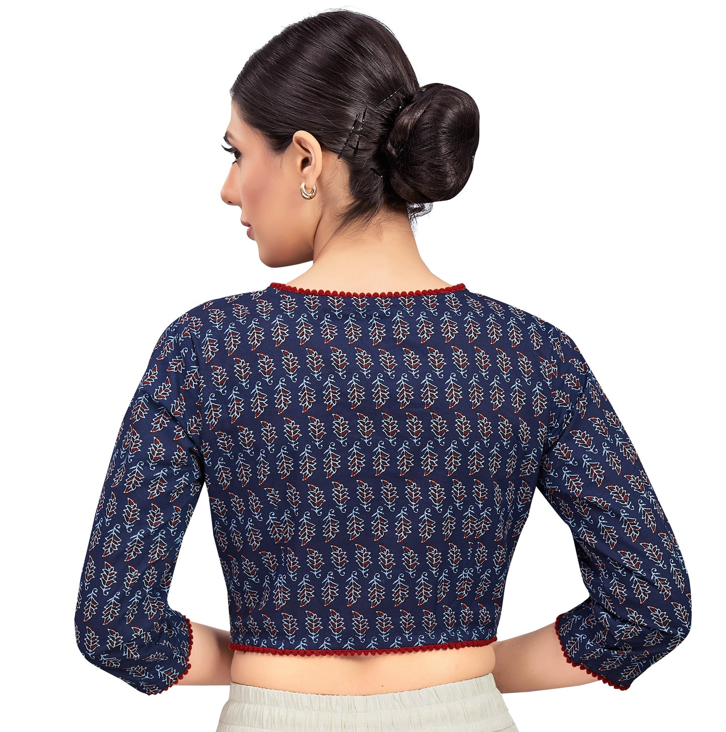 Women's Navy Blue Raw Silk Blouse (Design 2623)