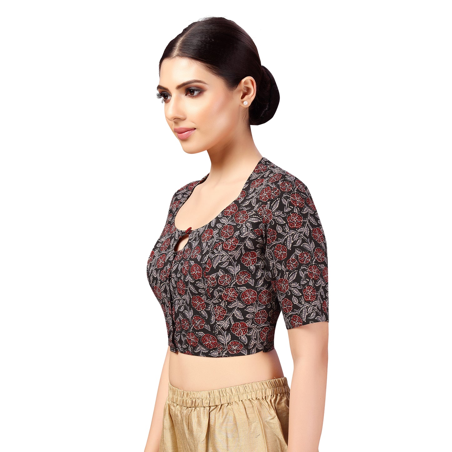 Women's Black Block Print Cotton Blouse (Design 2624)