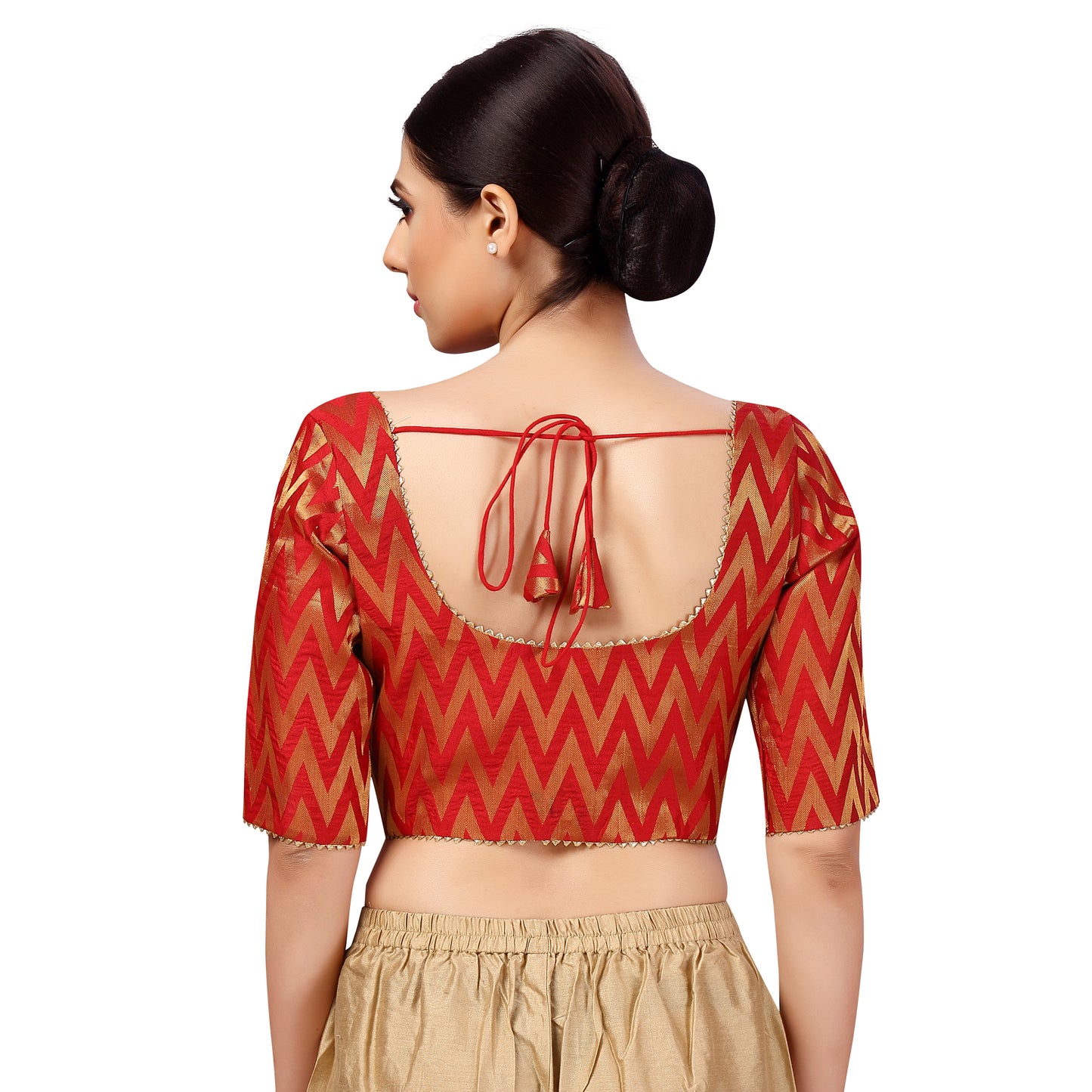 Women's Readymade Wave Design Banaras Brocade Saree Blouse With Elbow Length Sleeves (2628)