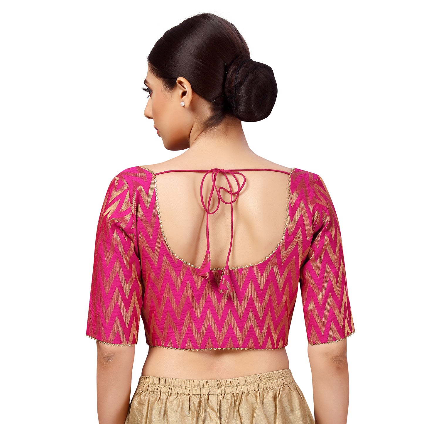 Women's Readymade Wave Design Banaras Brocade Saree Blouse With Elbow Length Sleeves (2628)