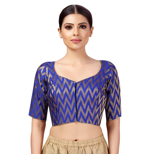 Women's Royal Blue Benaras Brocade Cotton Blouse (Design 2628)