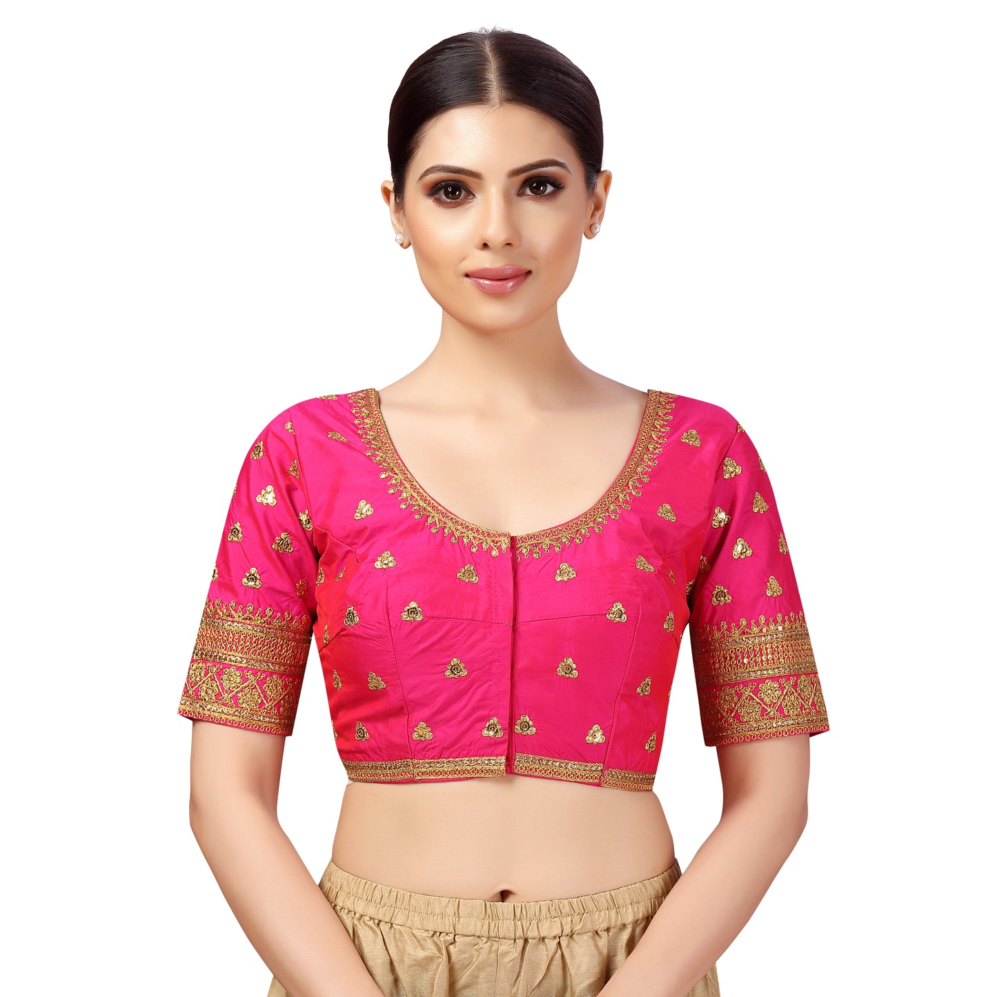 Women's Pink Silk Polyester Blouse (Design 2629)