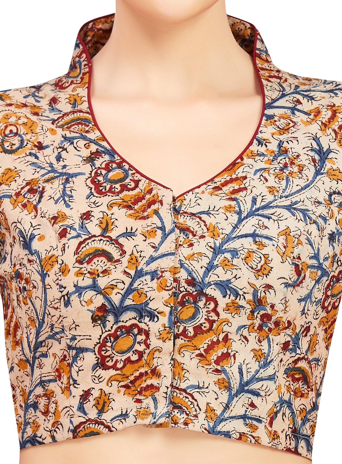 Women's Beige Kalamkari Cotton Blouse (Design 2632)