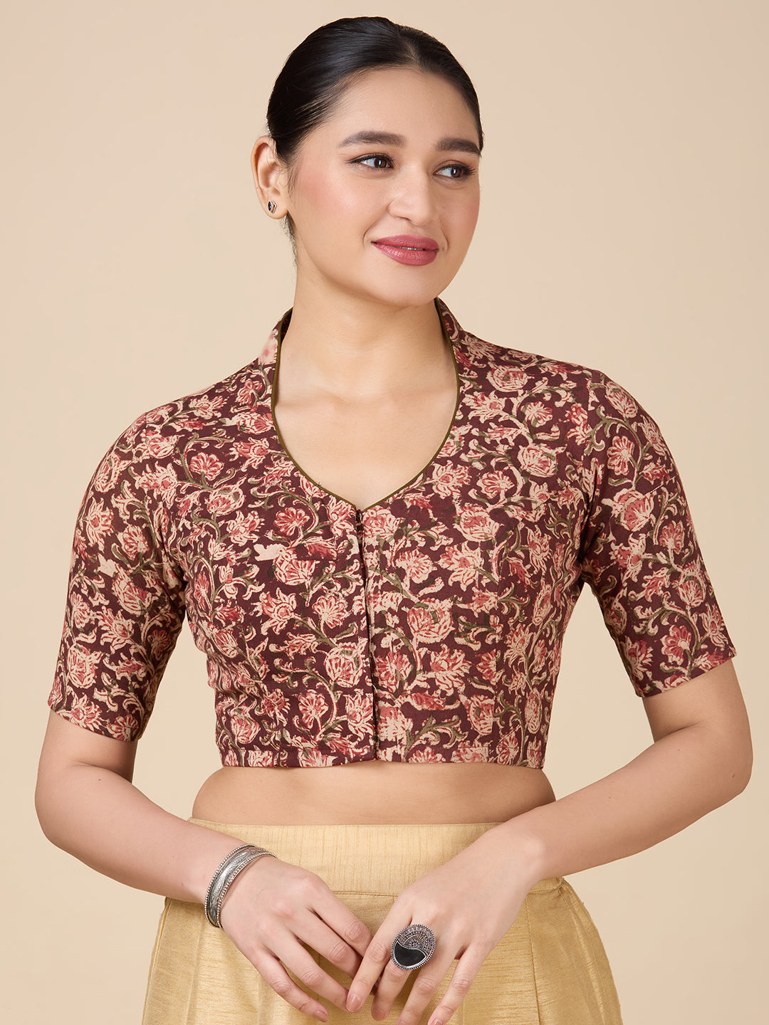 Women's Maroon Kalamkari Cotton Blouse (Design 2632)