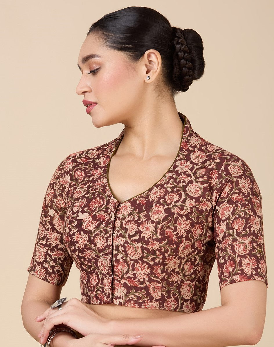 Women's Maroon Kalamkari Cotton Blouse (Design 2632)