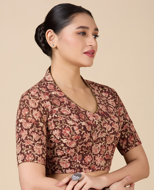Women's Maroon Kalamkari Cotton Blouse (Design 2632)