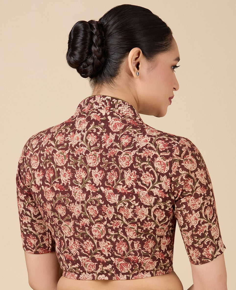 Women's Maroon Kalamkari Cotton Blouse (Design 2632)