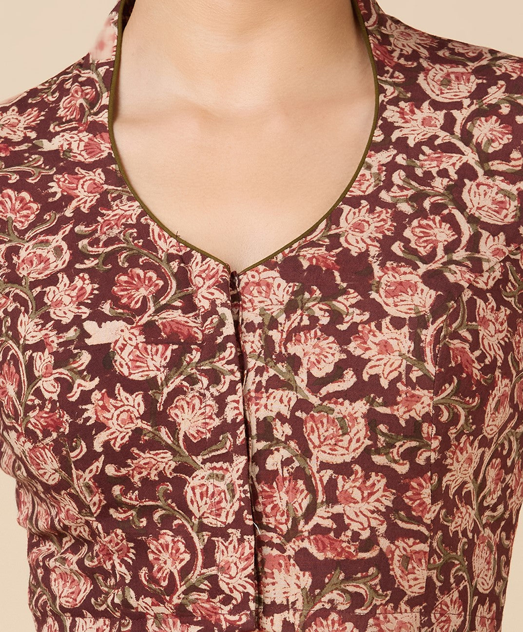 Women's Maroon Kalamkari Cotton Blouse (Design 2632)