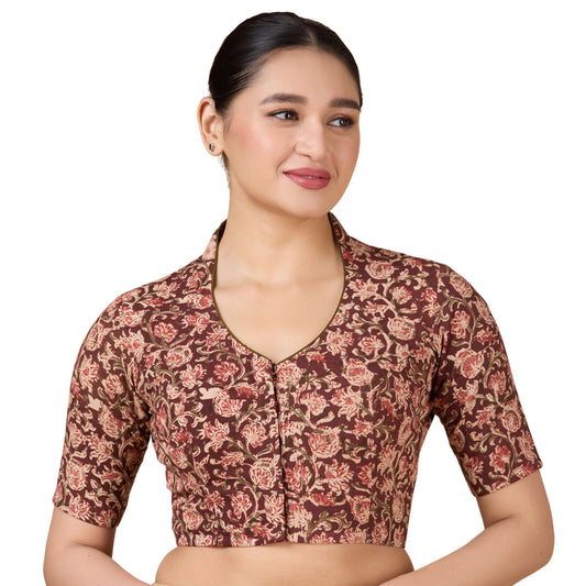 Women's Maroon Kalamkari Cotton Blouse (Design 2632)