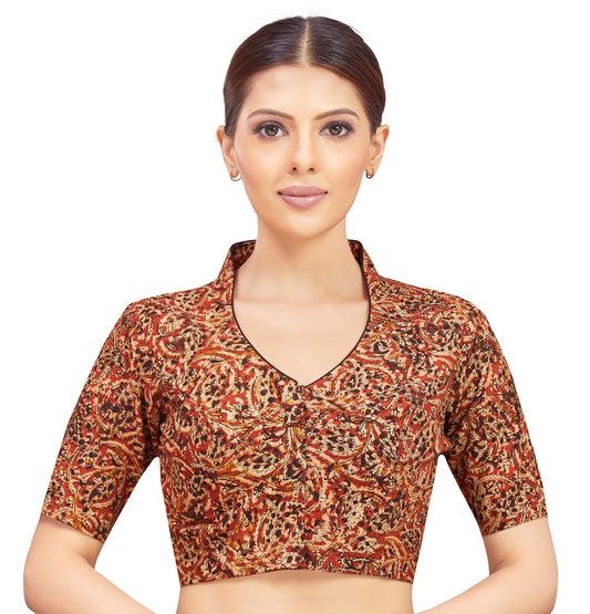 Women's Rust Kalamkari Cotton Blouse (Design 2632)