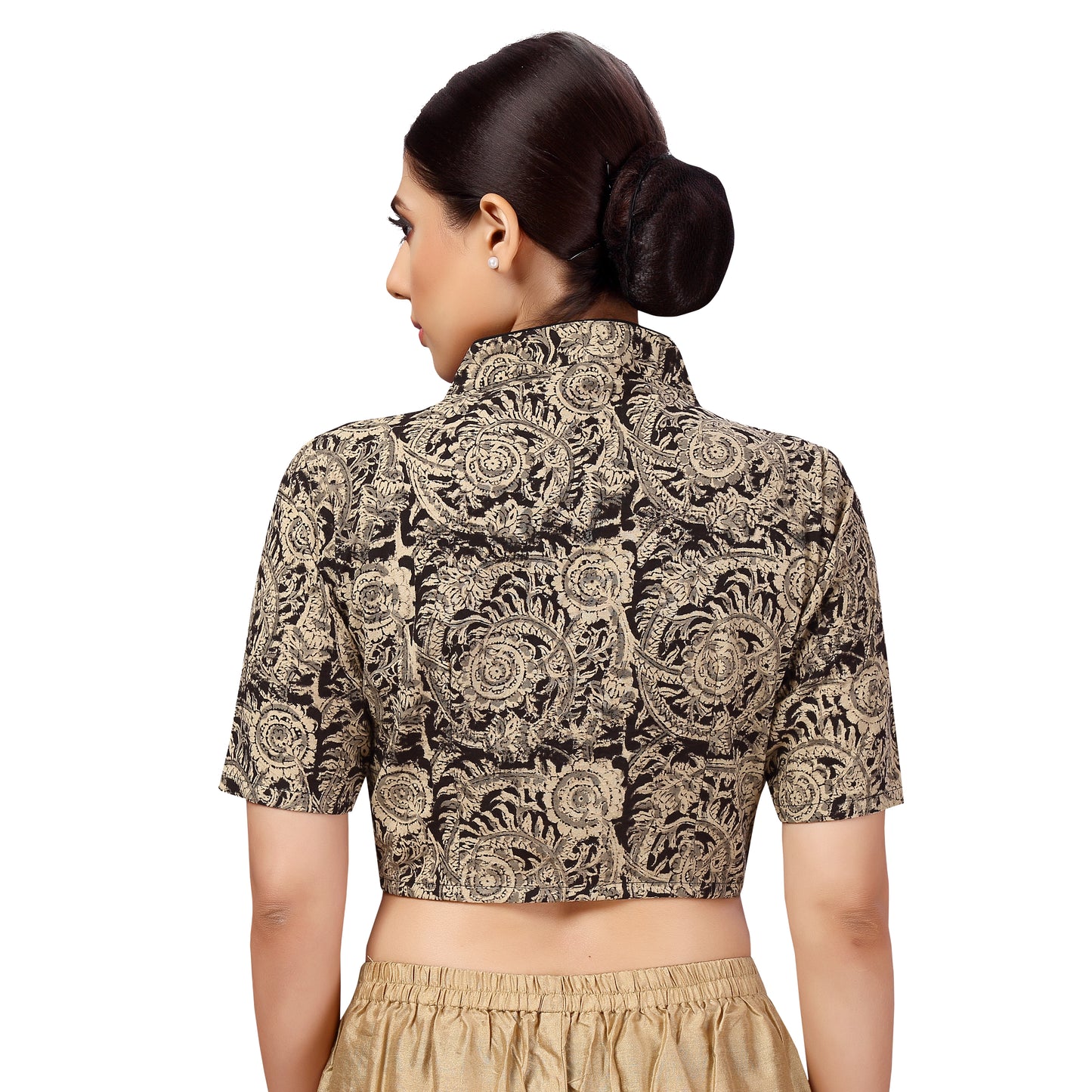 Women's Black Kalamkari Cotton Blouse (Design 2632)