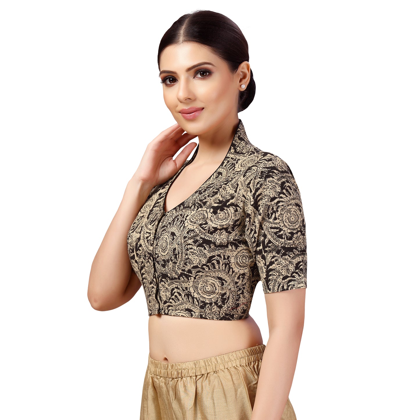 Women's Black Kalamkari Cotton Blouse (Design 2632)