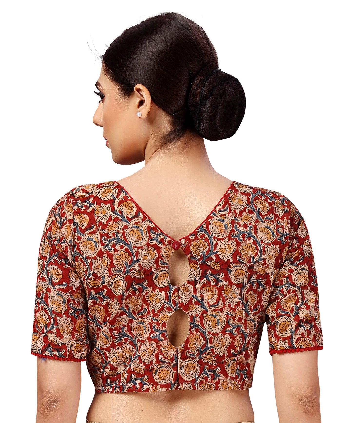 Women's Brick Red & Beige Kalamkari Printed Saree Blouse (Design 2633)